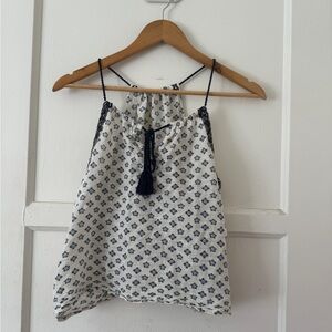 White and blue bohemian tie blouse — Great condition